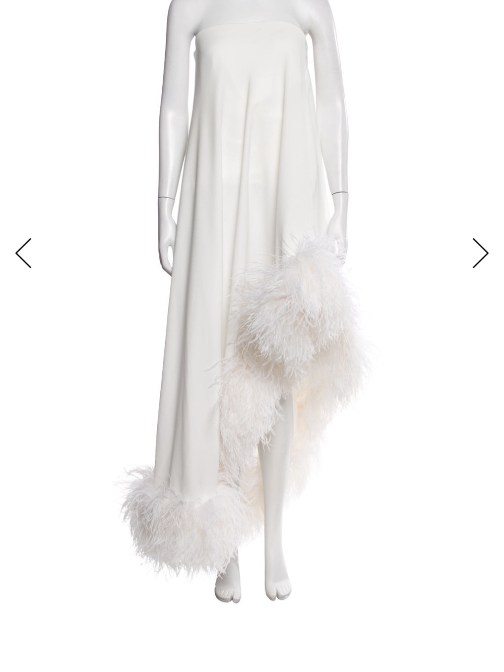 The New Arrivals by Ilkyaz Ozel Strapless White Maxi Dress with Feather Trim